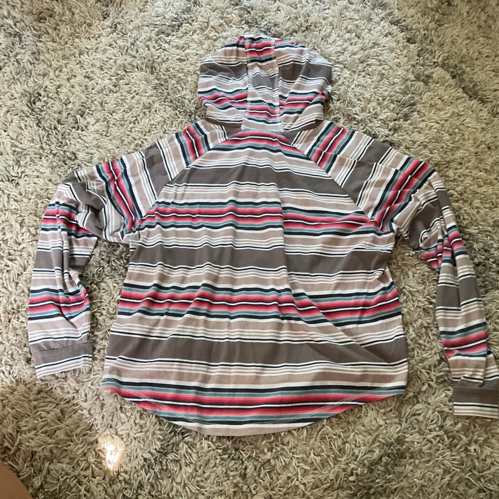 Ariat Womens Serape Stripe Lightweight Hoodie Tassel Drawstring Top Brown Pink L - Picture 8 of 14